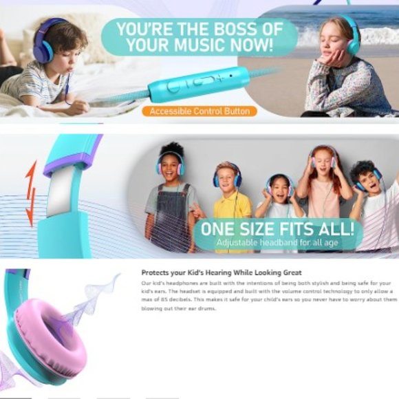 Kids Headphones - Wired - Stereo - Safe Volume Limit/Control - Microphone - Picture 8 of 12